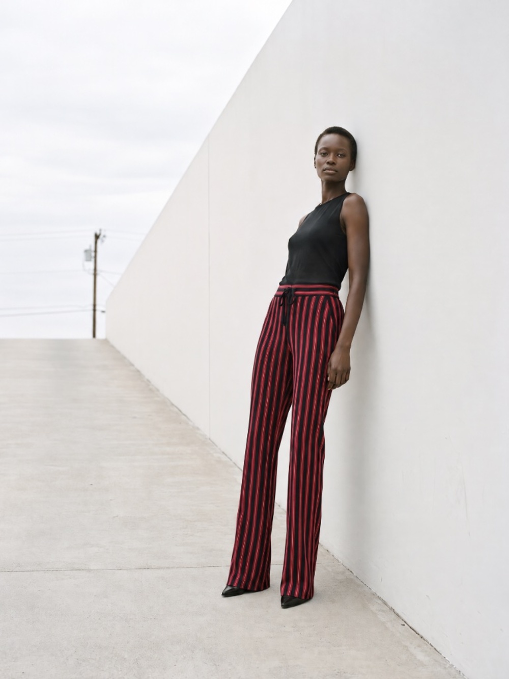 Ann Demeulemeester Red and Black Striped Trousers